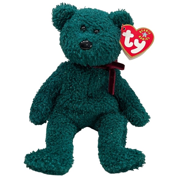 2001 Holiday Teddy Retired 8in Ty Beanie Babie Green Christmas Bear 3up 4395 - Picture 1 of 8
